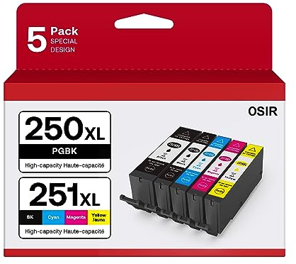 PGI-250XL CLI-251XL 5 Color Value Pack, Compatible for Canon 250 251 Ink Cartridges to use with PIXMA MX922, MG5420, MG5520, MG5522, MG6320, MG6620, iP7220 (PGBK, Black, Cyan, Magenta, Yellow)