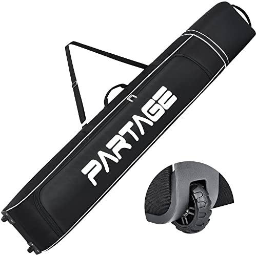 Partage Ski Bag - Waterproof Ski Travel Bag with Wheels - 600D Heavy Duty Oxford Fabric - Adjustable Length Up to 200cm - Black - 69-78.5 x 10.5 x 7.9