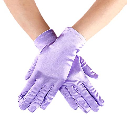 Classic Damen Handschuhe Kurz, Elastisch Elegant 1920er Stil Abendhandschuh Satin Handschuhe, Gothic Opera Fest Party Hochzeit Braut Handschuhe für Festlich Faschingskostüme Karneval,Helles Lila