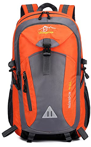 Wanderrucksack 40L Outdoor-Sport Rucksack Wasserdichter Reiserucksack Trekkingrucksack Multifunktionale Daypack Tagesrucksack für Radfahren Camping Bergsteigen Picknick Herren Damen,Orange