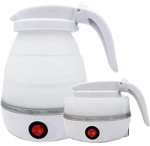 Collapsible Electric Kettle, Portable Kettle for Travel, Silicone Electric Water Boiler, Tea Heater, Coffee Maker, Foldable Kettle with Separable Power Cord for Outdoor Hiking Camping (White)