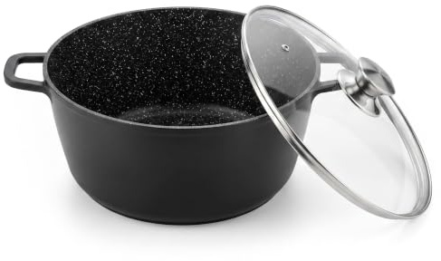 Kochtopf 12,3 L mit Glasdeckel 36 cm Suppentopf Milchtopf Schmortopf | Bratentopf, Aluminiumguss, Antihaftbeschichtung, Induktionsgeeignet, leicht und handlich