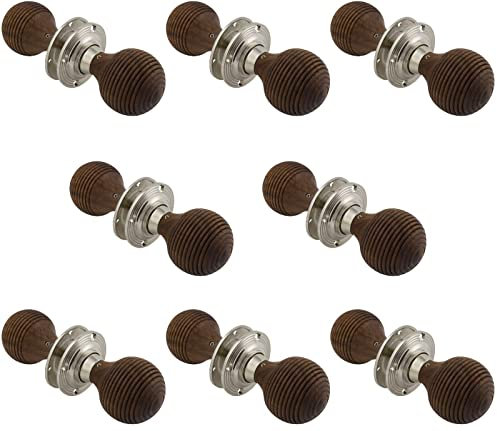 AB Hardware 8 Pairs of Rosewood Polished Nickel Wooden Beehive Door Knobs Hard Wood Rim Set