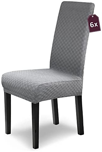 Scheffler Home Stuhlhussen 6er Set Grau für Schwingstühle Karo Emil | Waschbare Stuhlbezüge, Öko-Tex zertifiziert, Stretch Chair Cover für Freischwinger und Esszimmerstühle
