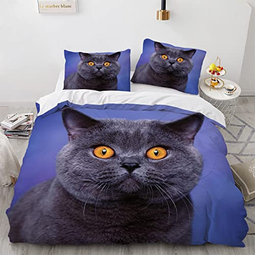 YURKO Kuschel Bettwäsche Katze Tiere Polyester Baumwolle Bettwäsche 155X220 Winter Kein Bügeln Mit 2 Kissenbezügen 80X80Cm 155 X 220 cm