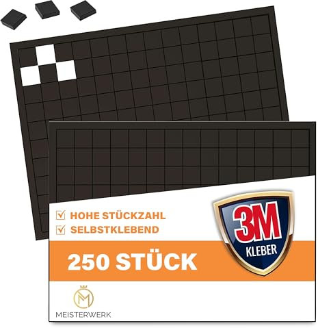 MEISTERWERK Magnetplättchen selbstklebend (250 Stück) - Stärkste Klebekraft durch erstklassigen 3M Kleber - Magnetstreifen, Flache Magnete I Magnetfolie selbstklebend
