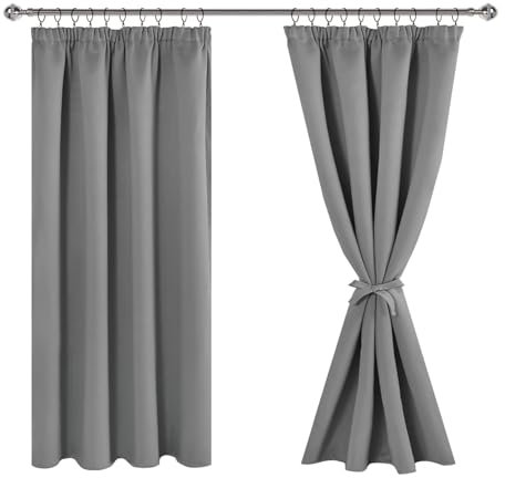 JIUZHEN Gardinen mit kräuselband Verdunklungsvorhänge Gardinen Wohnzimmer Vorhang Blickdicht Vorhänge Schlafzimmer Thermovorhang Grau H145 x B140 cm 2er Set