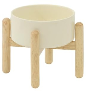 Havniva Raised Dog Bowls Ceramic Dog Bowls with Stand, Dog Food Bowl | 15.5 cm Elevated Dog Bowls with Non‑Slip Wood Stand, Dog Food and Water Bowl Set, Dog Feeding Bowls for Small & Medium Dogs