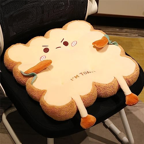 Sitzkissen im Cartoon-Toast-Design, 40 cm, weiches Plüsch-Rückenstütze mit Riemen, Büro-Sitzkissen, lindert Rückenschmerzen, Stuhlkissen für Zuhause, Büro