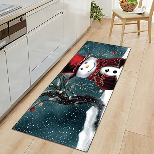 GOKSEL Küchenläufer Weihnachten&Schneemann Rutschfester,wasserdichter,abwaschbarer Küchenteppich,Teppich Läufer Küchenmatte für,Flur,Schlafzimmer,Badezimmer 60 x 120cm