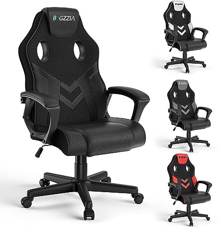 bigzzia Gaming Chair Ergonomic Office Chair - PU Leather Computer Chair With Headrest, Adjustable Height Office Armchair 360°Swivel For PC Office Gamer (Black)