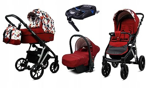 BabyLux® Kinderwagen Set 4 in 1 - Marlux Magnetic - incl. Babywanne, Buggy Sportsitz, Auto-Babyschale, ISOFIX-Basisstation - Autositz - Kinderwagenset - Kombikinderwagen mit Wickeltasche usw.