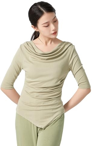 Angcoco T-Shirts élégants à Manches Courtes à col bénitier pour Femmes