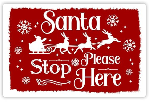 Lustiges Aluschild „Santa please stop here“ - mit Aufhängesystem ca. 20x30,5 cm – Deko Metallschilder Blechschilder für Garten Terrasse Balkon