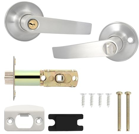 Lever Door Handle Lock, Bathroom Door Handle with Lock, Safe Lockset | for Entry, Passage, Bathroom, Balcony (with Key), Latch Size 60/70mm Stainless Steel+Aluminum Alloy