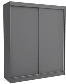 Brent - Kleiderschrank Schiebetüren Emily, 180cm Breit, Schlafzimmerschrank mit 1 Kleiderstange und Einlegeböden für Kleidung, Kleiderschrank Grau