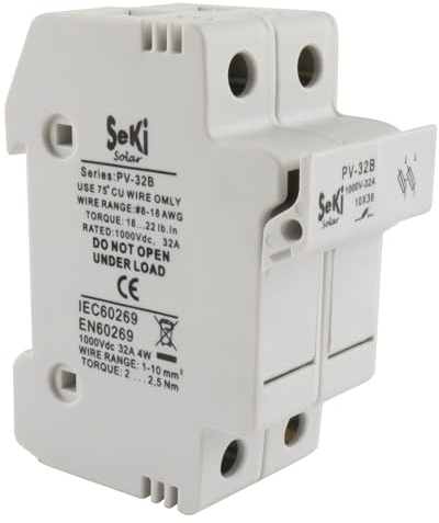 SeKi Portafusibili DC 2 poli fino a 1000 V DC 32 A; fusibile per solare/fotovoltaico, montaggio su guida DIN; per fusibili da 10 x 38 mm