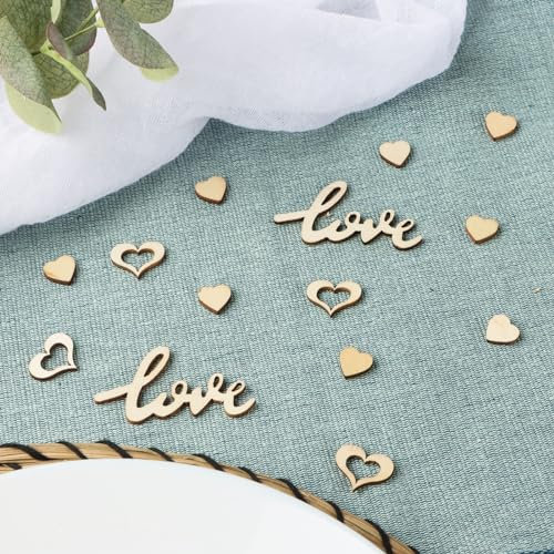 COLOFALLA 110pcs Wedding Table Confetti, Wooden Love Hearts & 'Love' Confetti, Rustic Wedding Decorations, 4E8E62E5