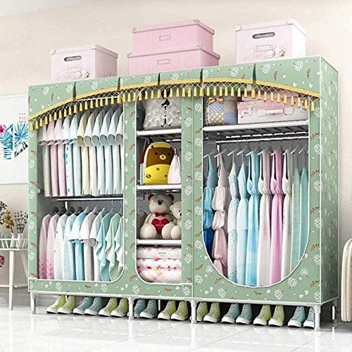 LAMEDOAT Canvas-Kleiderschränke Tragbare Stoffschränke 25 mm verdicktes Stahlrohr mit 3 Kleiderstangen und 5 Regalen für Schlafzimmer, Arbeitszimmer, Schuhe, Kleidung,H