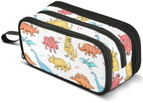 Mnsruu Niedliches Dinosaurier-Federmäppchen Tyrannosaurus Rex, großes Fassungsvermögen, Stifteetui mit 3 Fächern, Stifthalter, Organizer, Schreibwaren-Tasche, A1545, Kinderrucksack