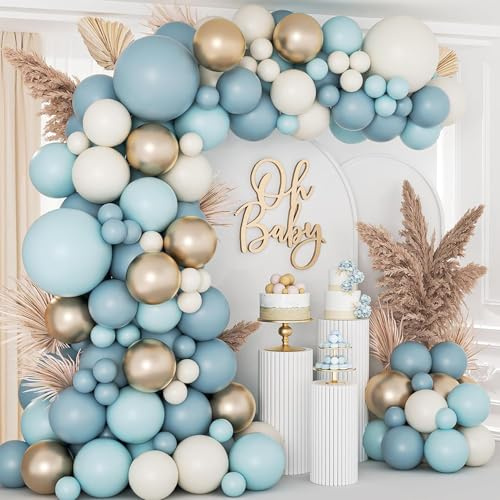 Arco Para Globos Azules, 105pcs Globos De Cumpleaños Con Globos Azules y Dorados Globos Blancos, Guirnalda Globos Bluey Para Decoracion Fiesta, Cumpleaños, Baby Shower, Aniversario, Boda, Bautizo Niño