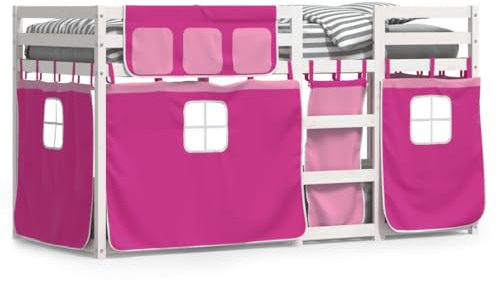 qohoio Etagenbett mit Vorhängen Rosa 90x200 cm Kinder Etagenbett Kinderbett Doppelbett Kinderhochbetten Bett Massivholz Kiefer - 3283933