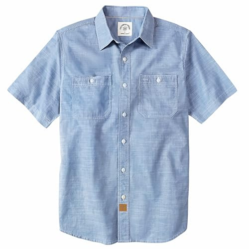 Dubinik® Herren Kurzarm Chambray Hemd Leichte Baumwolle Regular Fit Zwei Brusttaschen Urban Casual Stil