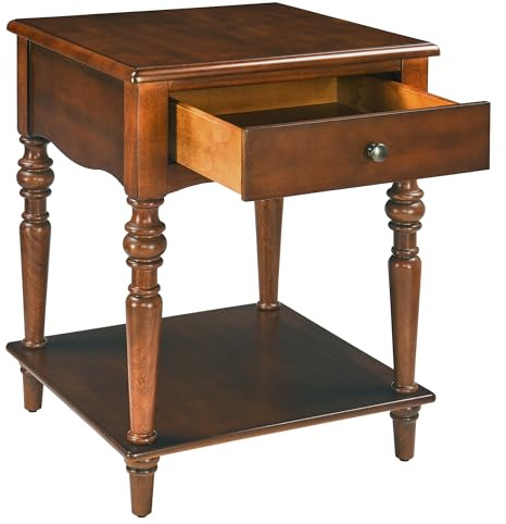 PADMA HOUSE Kleiner Beistelltisch mit Schublade und Ablagefläche, Massivholz Sofa Beistelltisch, Quadratisch neben Tisch mit einzigartiger Holzmaserung, Wohnung neben Tisch Karamellbraun