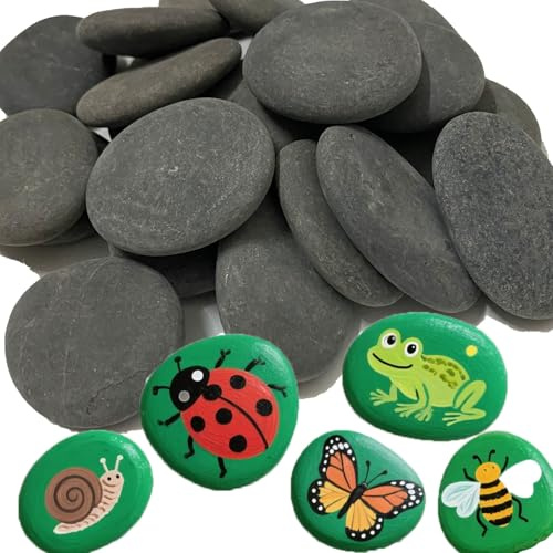 ruidinaways 25 Stück Flache Steine zum Bemalen,Kieselsteine 4-5cm Flusskieselsteine Naturstein Strandsteine zum Bunte Malerei & Dekoration