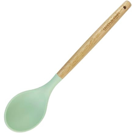 Fackelmann Cucchiaio da cucina, mestolo in silicone con manico in legno, temperatura massima consigliata 230°C, lavare a mano, dimensioni 31,5x8x5cm, Linea Ocean