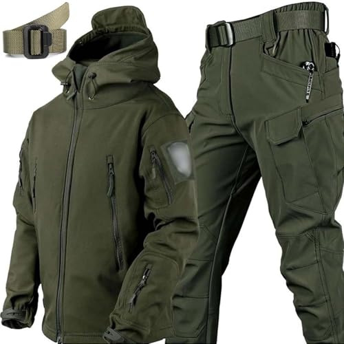 Generisch Militärische Softshell Anzüge Taktische Jacke Und Hose Für Herren Wasserdichter Armee Kampfanzug Jagdbekleidung Wasserdicht Leicht Draussen Kapuzenpullover Hose,D,L