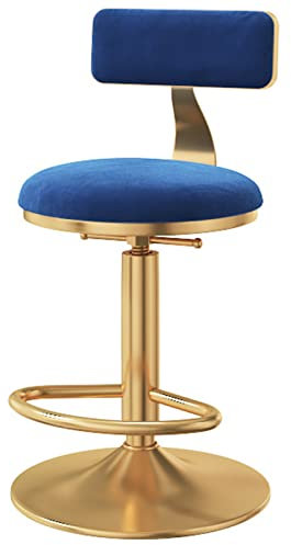 Verstellbarer Drehbarer Barstuhl mit Rückenlehne, Samtsitz und Metallgestell, Blau, Restaurant-Theke, Empfangshocker, 3 Größenoptionen (45 x 65 cm)