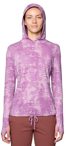 Mountain Hardwear Women's Crater Lake Long Sleeve Hoody for Hiking, Camping, Backpacking, and Casual Wear, Lilac Glow Ink Dyed Print, Medium