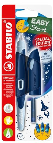 STABILO - Schulfüller ergonomisch für Linkshänder mit Anfänger-Feder A - EASYbirdy 3D DreamWorld Special Edition in blau - inkl. Patrone - Blister
