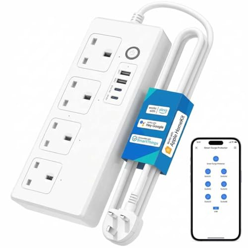 UseeLink Matter Smart Power Strip,Works with Apple HomeKit, Siri, Alexa, Google Assistant, with 4 Individually Controlled AC Outlets & 2 USB 2 Type-C Ports,Multi-Plug Extender for Home Office