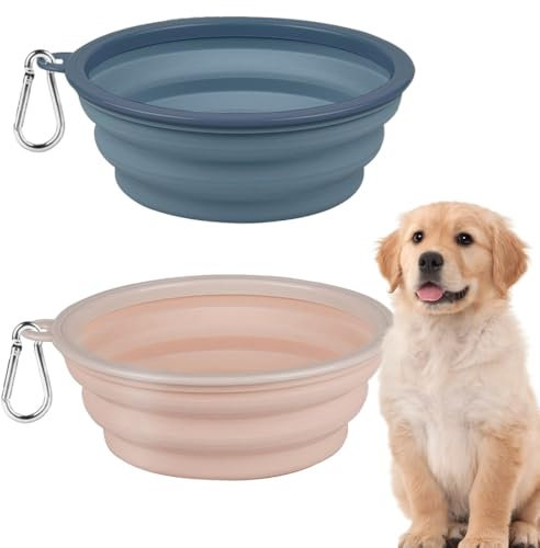FENQURO 2 Piezas Bebedero Plegable, bebedero perro, Cuenco de Material TPE, Plato comedero portatil con mosquetón, para Gatos, Perros y Mascotas, para excursiones o Viajes (350ml)