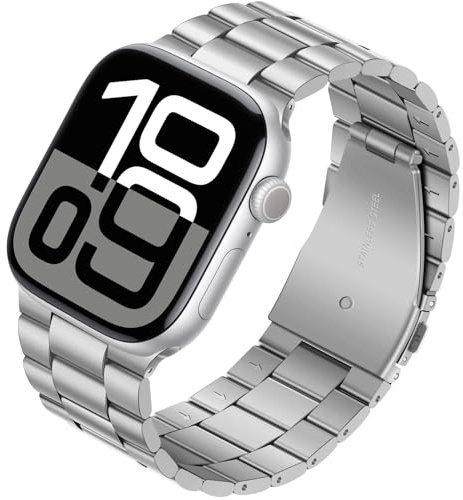 Tasikar Armband Kompatibel mit Apple Watch Armband 42mm(Serie 11/10) 41mm 40mm 38mm Prämie Edelstahl Metall Ersatz Kompatibel mit Apple Watch SE Series 11 10 9 8 7 6 5 4 3 2 1, Silber