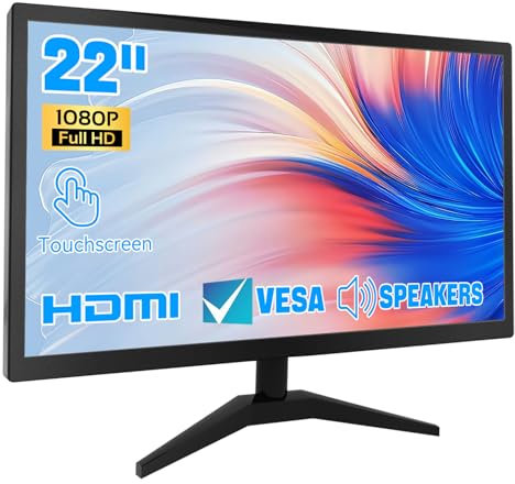 ERCGWOP 22 Touchscreen Monitor IPS FHD 1920x1080P, 10-Point Touch Screen Computer Monitor, with HDMI VGA Ports, Built-in Speakers, VESA Wall Mountable, Black