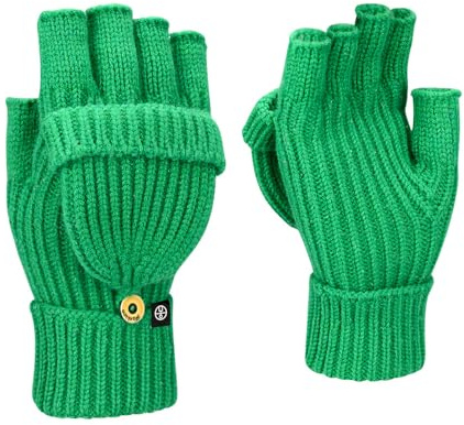 BrightGlow Fingerlose Handschuhe Herren und Damen Winterhandschuhe Gestrickte Handschuhe mit Flip Winddicht Touchscreen Handschuhe Ohne Finger Handschuhe Thermal Gloves Grün Einheitsgröße