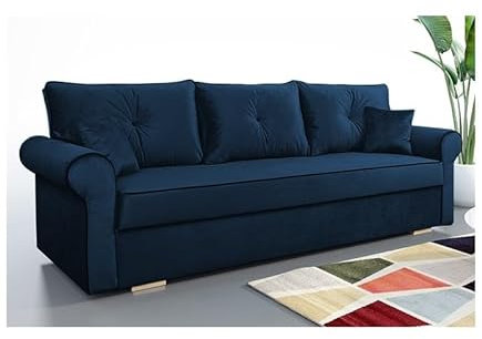 SeproMeble Schlafsofa TOP, Sofa mit Schlaffunktion und Bettkasten, Klappsofa, Schlafcouch mit schwarzen Knöpfen, Couch in Frabe: Blau, Couchgarnitur: Velourstoff