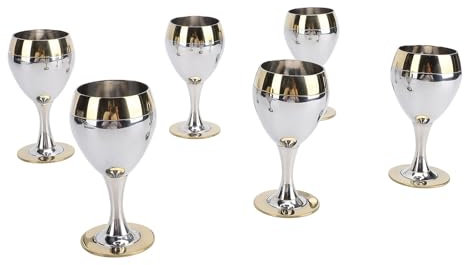 Fockety Juego de Copas de Vino de Acero Inoxidable, 6PCS Copa Europea Irrompible de Oro, 60ml Copas de Vino Únicas para Viajes, Camping y Piscina Fancy, de Copas de Vino de Metal para