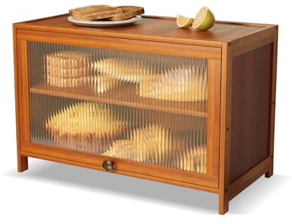 YCBTREE Panera de bambú, 2 niveles, 60 × 32 × 40 cm, caja de almacenamiento de pan con puerta de acrílico, para panes y panes