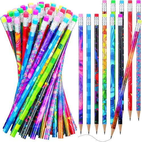 100 matite in legno con gomma, assortite, matite colorate per bambini, divertenti e divertenti, articoli scolastici per la scuola, premi per studenti, bomboniere (24)