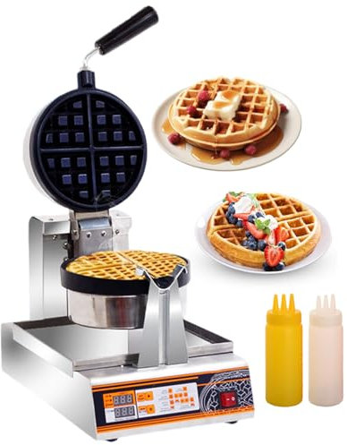 Gofrera Eléctrica Giratoria De 1200 W | Gofrera Comercial Con Botella Flexible - Control Termostático, Calentamiento Rápido Para Restaurantes Universitarios, Heladerías Y Uso Doméstico