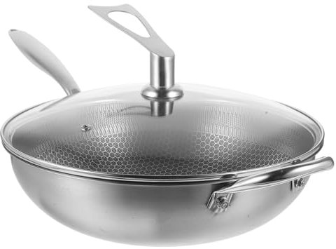Alipis Sartén Wok Antiadherente De Acero Inoxidable Con Tapa Sartén De Nido De Para Saltear Para Cocina De Inducción Eléctrica Gas