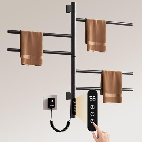 OZMDXKJ Scaldasalviette Elettrico, Scaldasalviette Rotante A 5 Barre, 2-3 Minuti, Scaldasalviette A Parete con Timer E Regolazione della Temperatura Multistadio, per Bagno