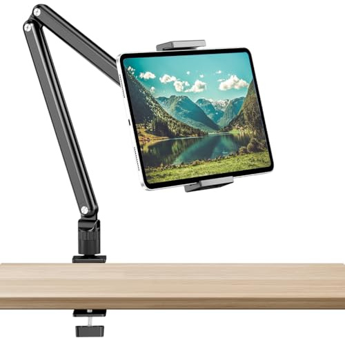 Tablet Halterung Tisch,Tablet Ständerhalter, Aluminium iPad Tischhalterung, Adjustable Tablet Armhalterung mit 360° drehbarer Metallbasis, passend für iPad Air Pro, Kindle, alle 4,7-13 Zoll Geräte