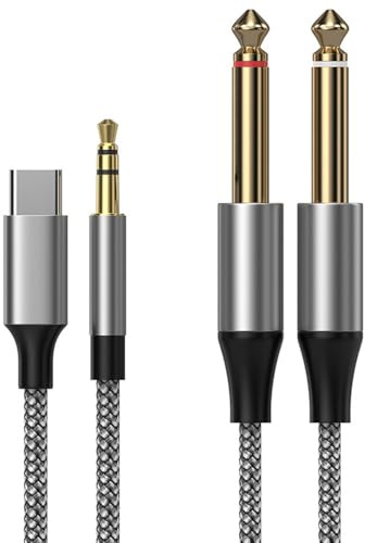 ENJOY-UNIQUE Câble audio stéréo 1/4 6,35 mm vers USB C 2,3 m, jack 3,5 mm vers 2 câbles auxiliaire en Y 6,35 mm pour guitare, casque, mixeur, amplificateur, haut-parleur, lecteur CD