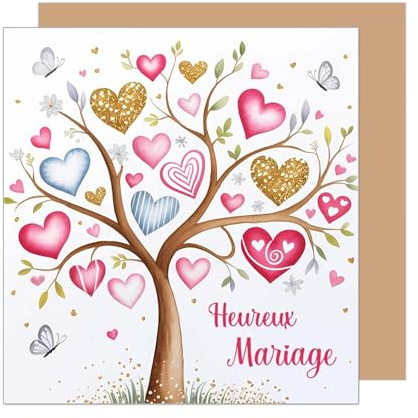 Edition Seidel Premium quadratische Glückwunschkarte zur Hochzeit mit Umschlag. Hochzeitskarte Grußkarte Karte mit englischem Text für Mann & Frau Mr. & Mrs. Herzen (HQ163 SW025)