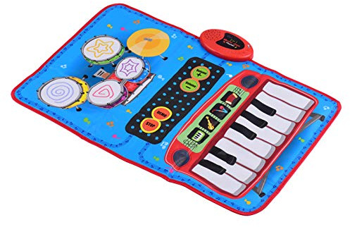 Mumusuki 2 in 1 Musical Piano Drum Matte Faltbare Keyboard-Playmat mit 13 Tasten & Drum Kit 4 Töne Eingebaute Lautstärke 5 Demo-Songs mit Mällen für Kindermusikliebhaber